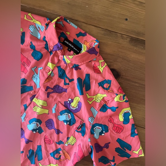 Molokai Surf Co. Men’s All Over Hand Art Button Up Casual Shirt Stretch Medium - Picture 5 of 5